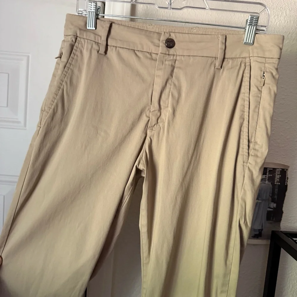 BIRDDOGS tan slim straight cotton nylon khaki cropped pants‎ chinos